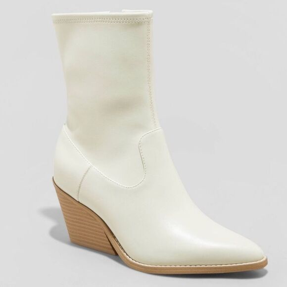 Universal Thread Women's Mid Calf Chunky Heel Boots Leather Memory Foam Size 8 - Picture 4 of 13